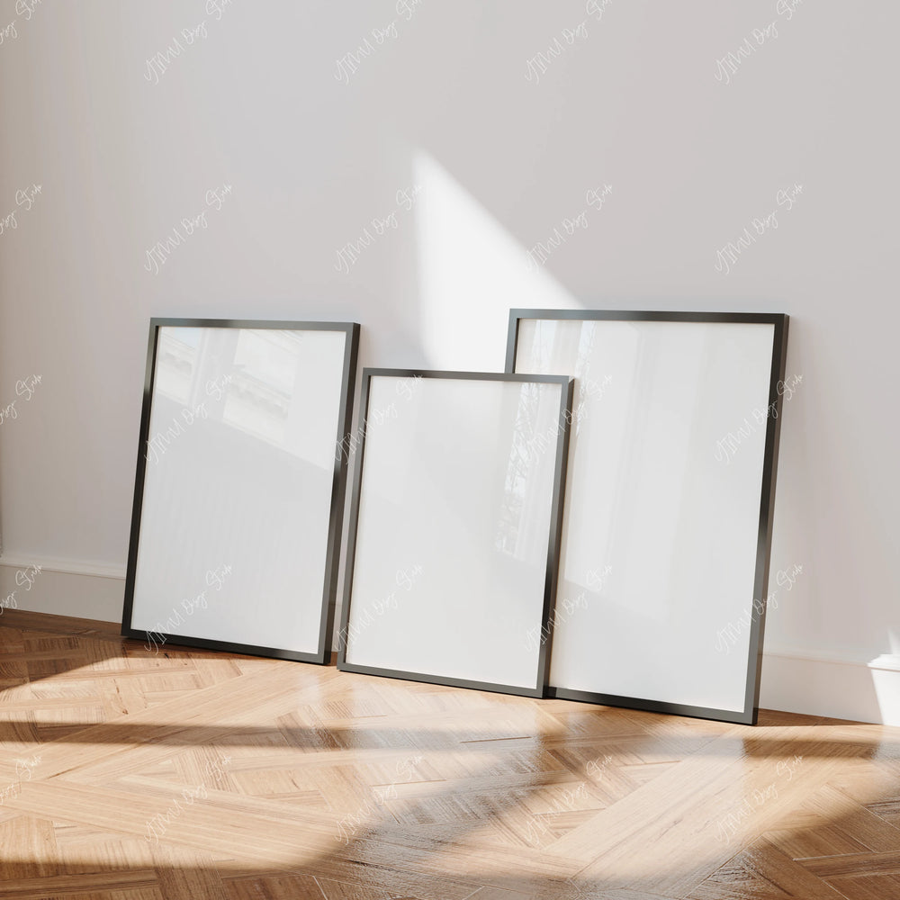 3 Minimal Black Frame Mockups in Home Interior - 3x4 Ratio - preview 4