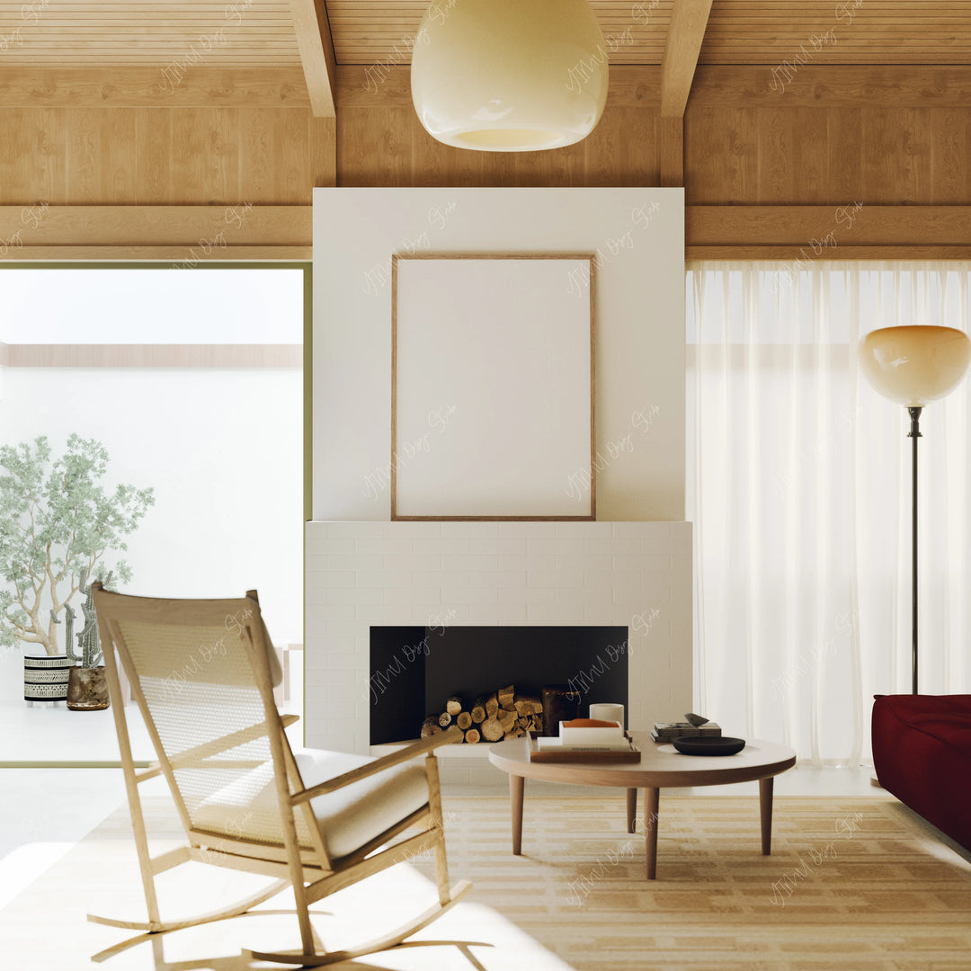 3x4 Vertical Wood Frame Mockup, Minimalist Home Interior Art Display (PSD JPG)