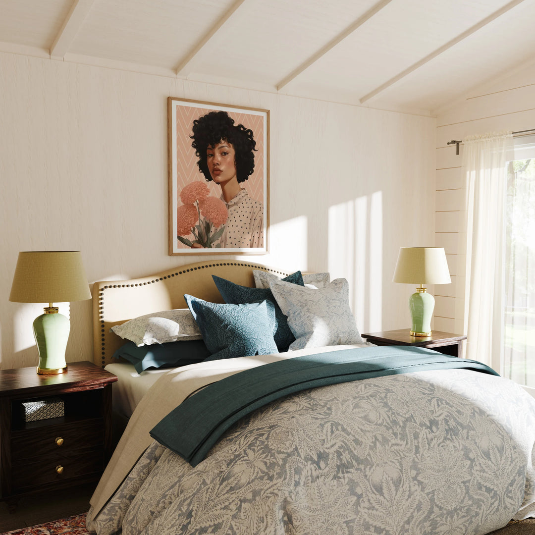 Wood Frame Mockup in Bedroom,3x4 Ratio Frame Mock-Up,Print Poster Mockup,Wall Art Mockup,Psd Template,Smart Object