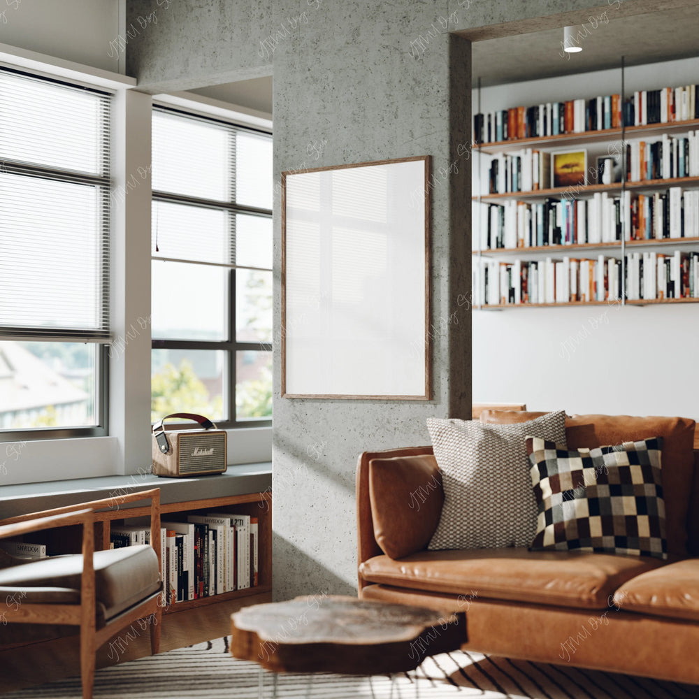 3x4 Wood Frame Mockup, Living Room Wall Art, Minimalist PSD (Digital Download)