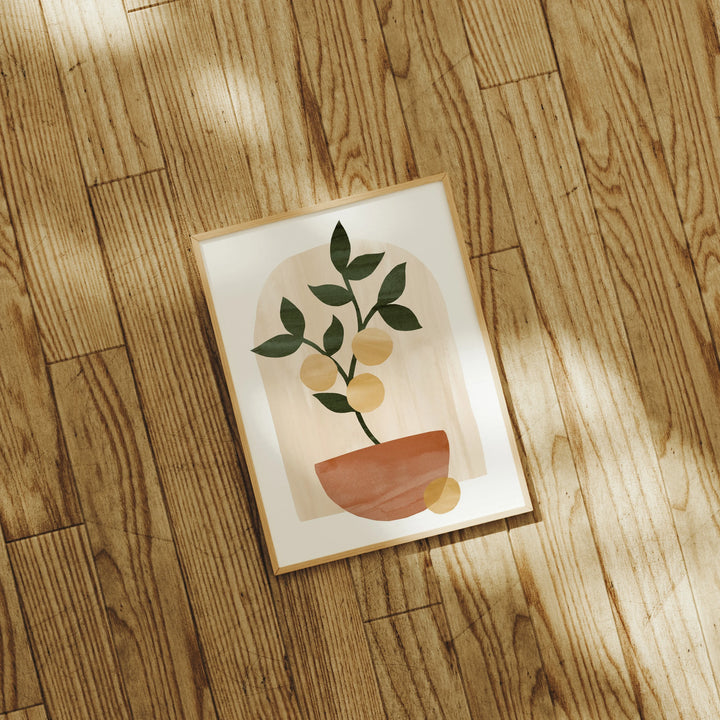 Wood Frame Mockup on Floor,3x4 Ratio Boho Frame Mock-Up,Art Print Display,Print Poster Art Mockup,Modern Minimal Interior Art Mockup Psd