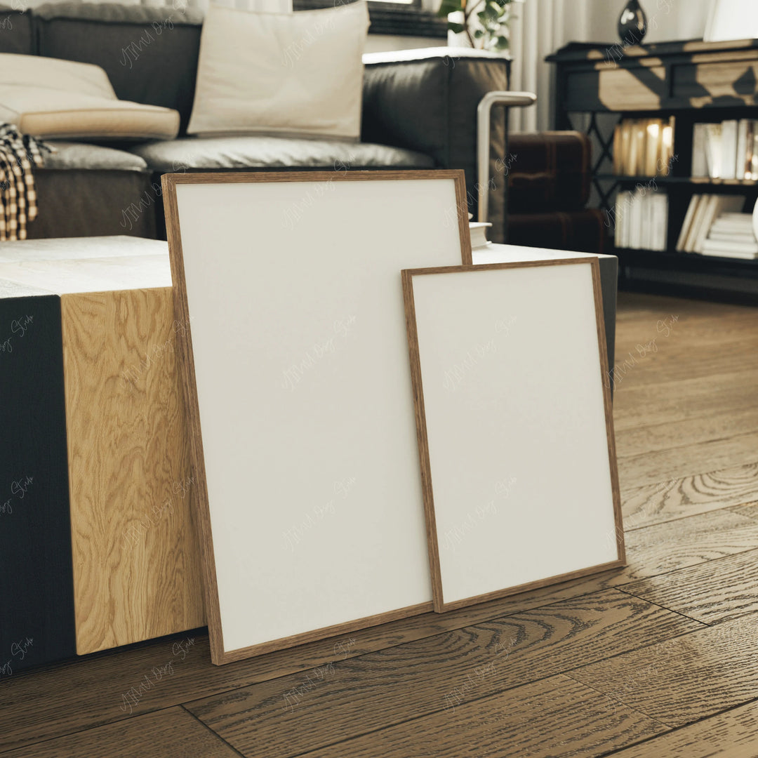 3x4 Wood Frame Mockups, Set of 2 Wall Art Mockups (PSD JPEG)