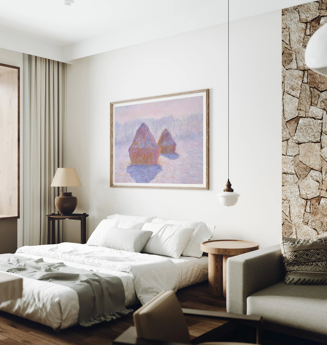 4x3 Horizontal Wall Art Mockup in Bedroom,Psd Template