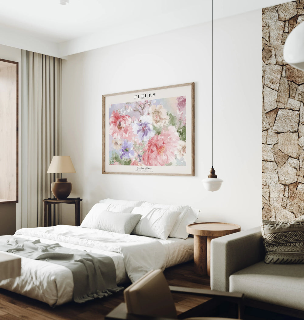 4x3 Horizontal Wall Art Mockup in Bedroom,Psd Template