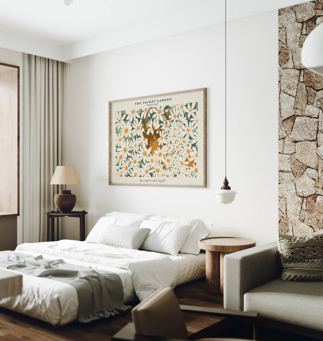 4x3 Horizontal Wall Art Mockup in Bedroom,Psd Template