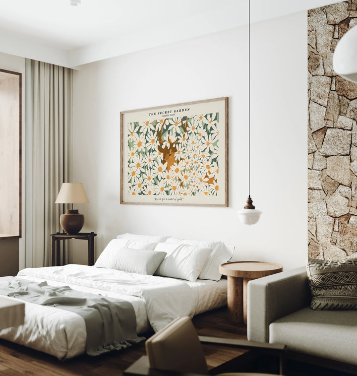 4x3 Horizontal Wall Art Mockup in Bedroom,Psd Template