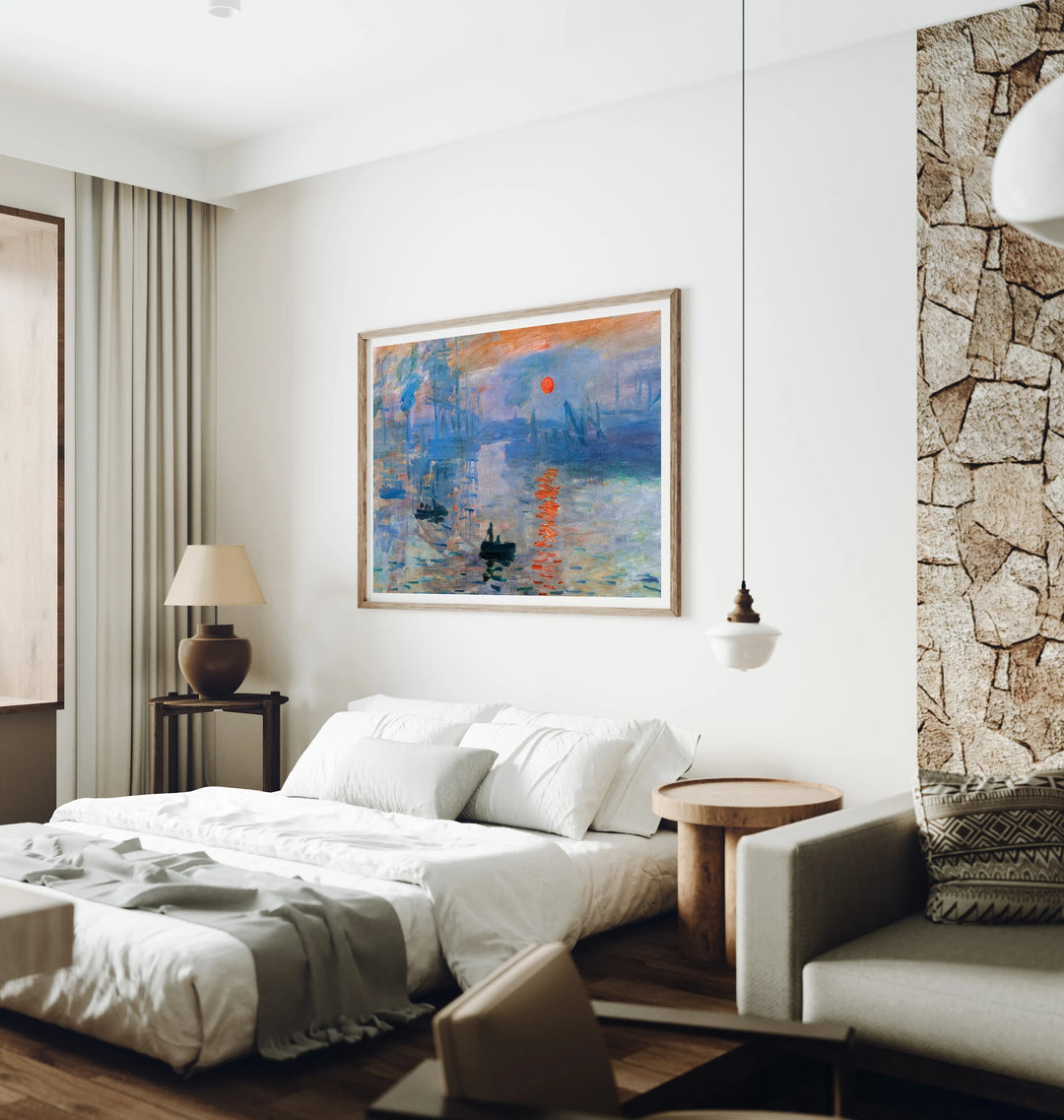 4x3 Horizontal Wall Art Mockup in Bedroom,Psd Template