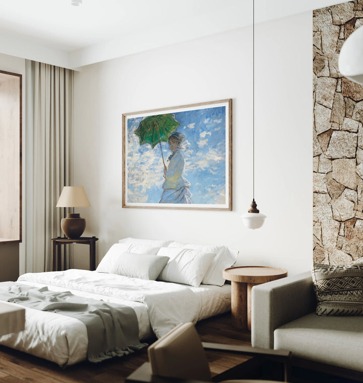 4x3 Horizontal Wall Art Mockup in Bedroom,Psd Template