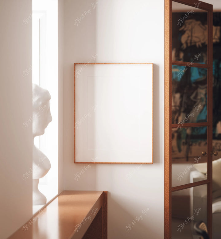 5x7 Thin Wood Frame Mockup with Mat,,Psd Template