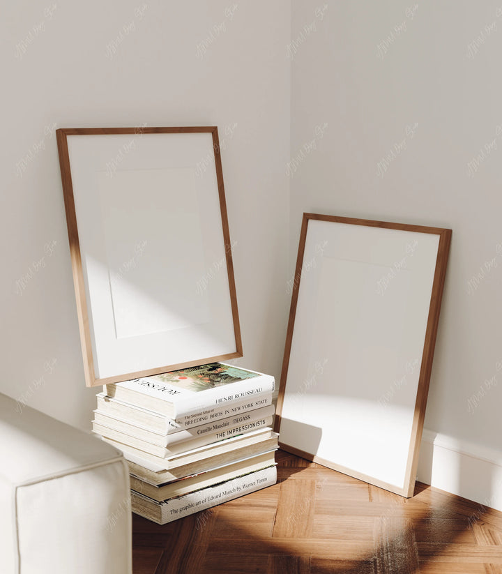5x7 Wood Frame Mockups, Set of 2 Wall Art Mockups (PSD, JPEG)