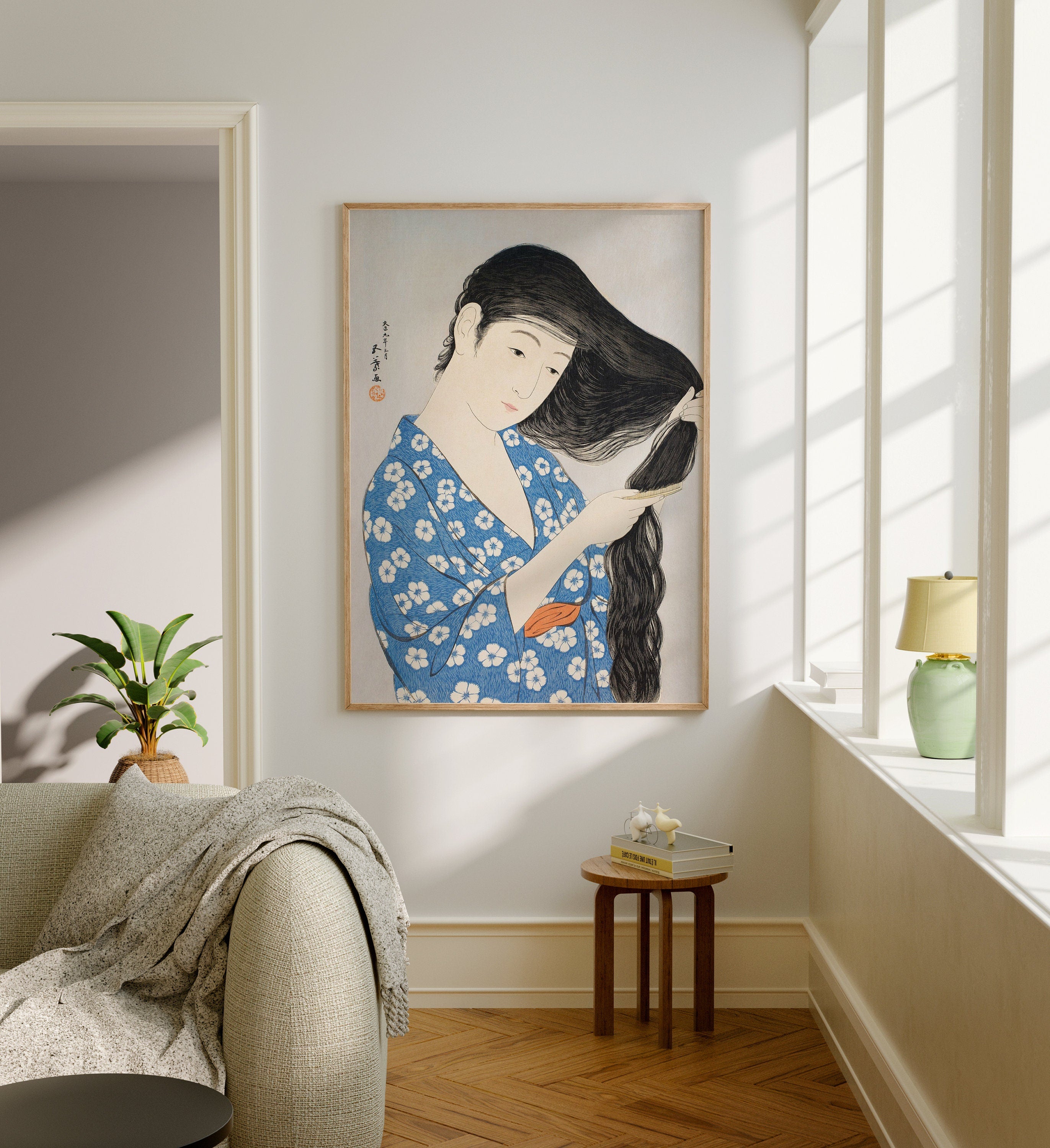 Wood Frame Mockup in Living Room,Poster Mockup,5x7 Ratio Frame Art