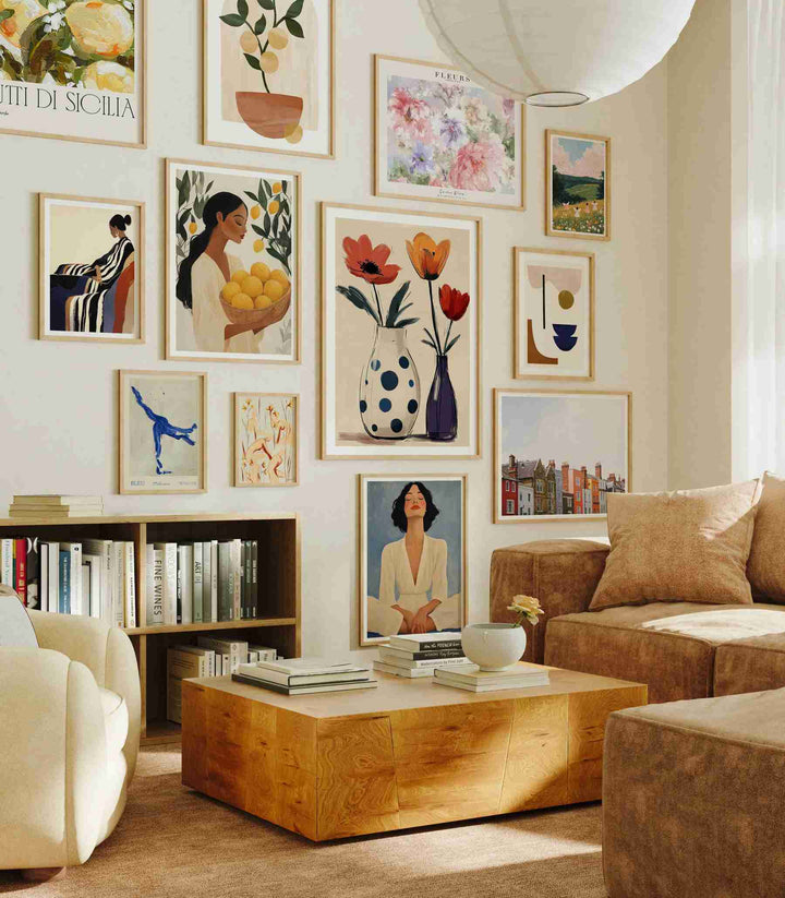 Gallery art frame mockup with modern interior display, digital wall art poster presentation template for designers and creatives