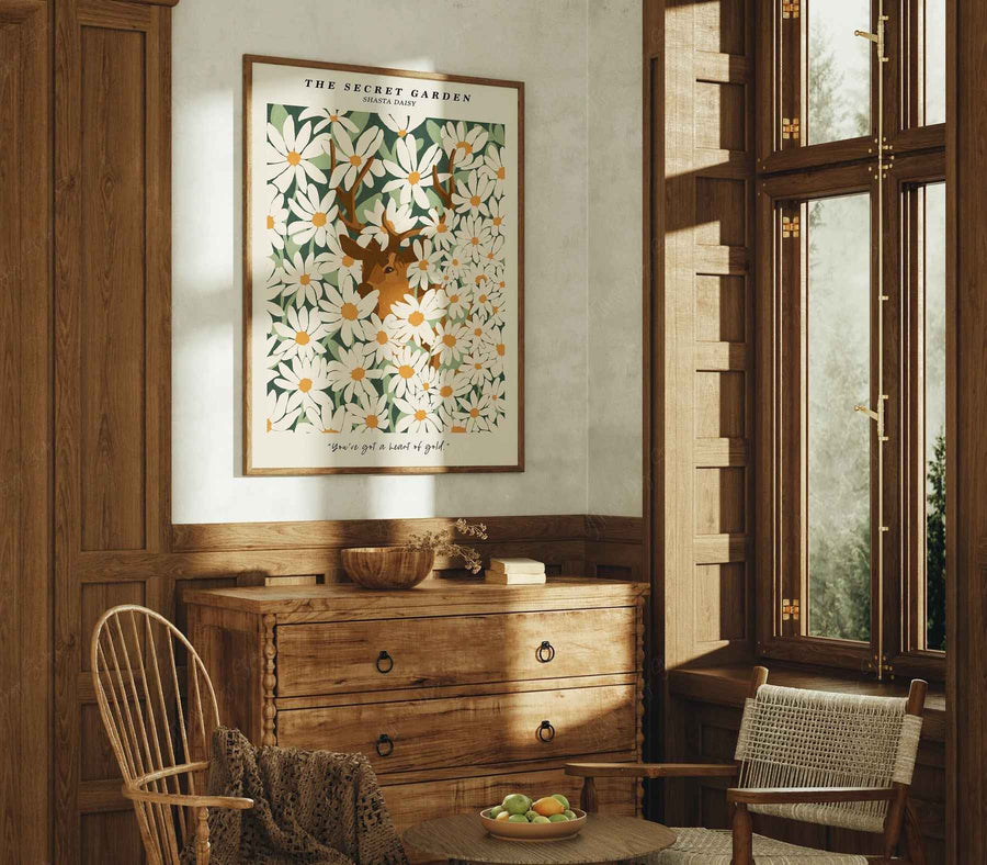 Minimalist wood frame gallery mockup in living room interior showcasing artwork digital template for print and poster displays