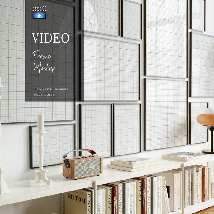 Animated 13 Black Frame Gallery Wall without Mats - video mockup product information