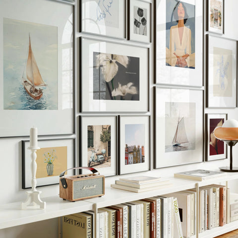 Animated 13 Black Frame Gallery Wall with Mats - 5x7 Ratio - preview 1