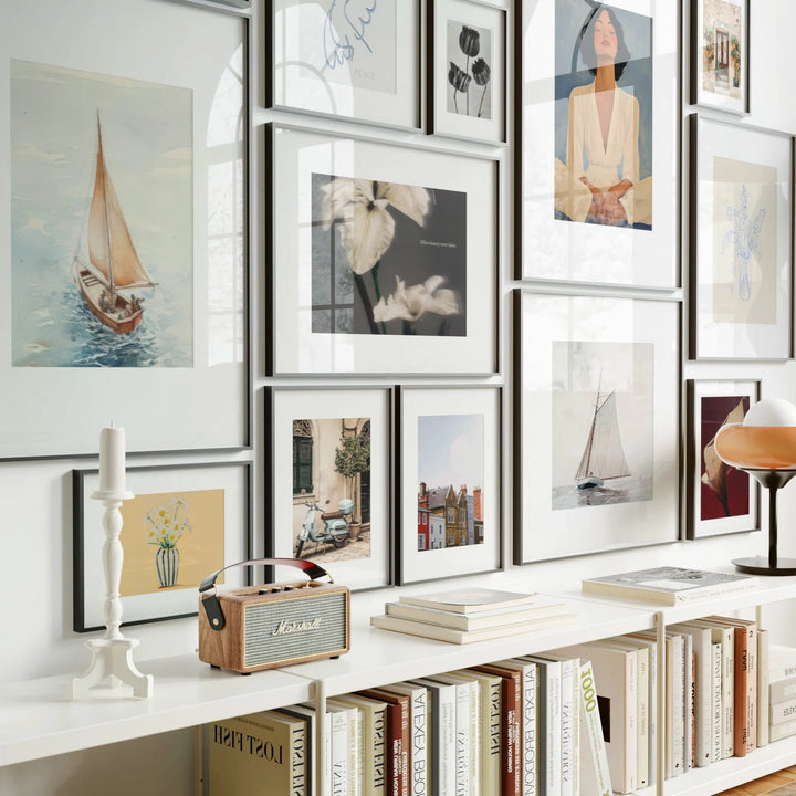 Animated 13 Black Frame Gallery Wall with Mats - 5x7 Ratio - preview 1