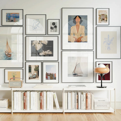 Animated 13 Black Frame Gallery Wall with Mats - 5x7 Ratio - preview 2