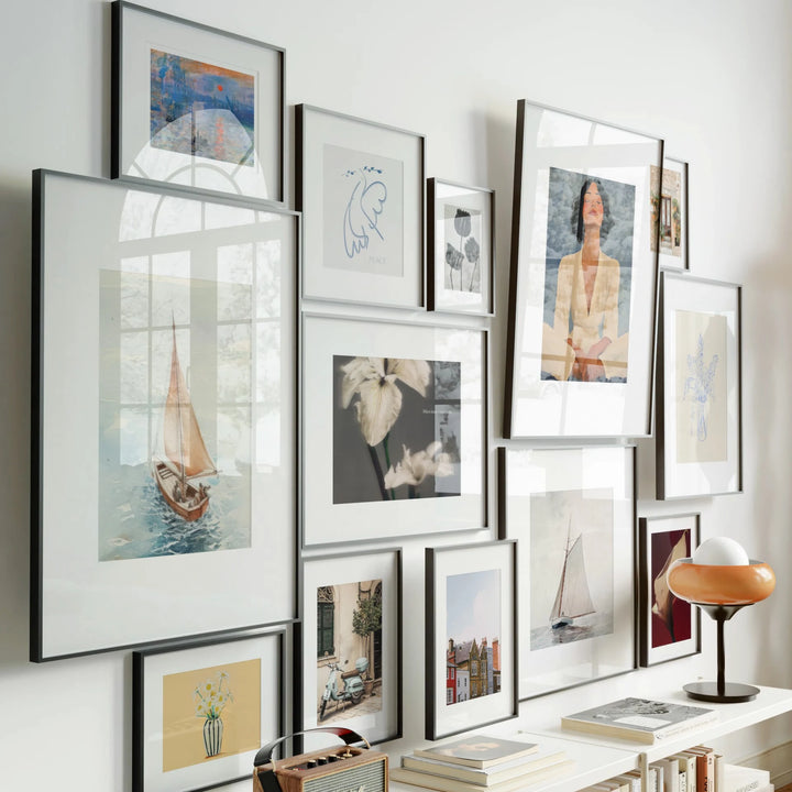 Animated 13 Black Frame Gallery Wall with Mats - 5x7 Ratio - preview 3