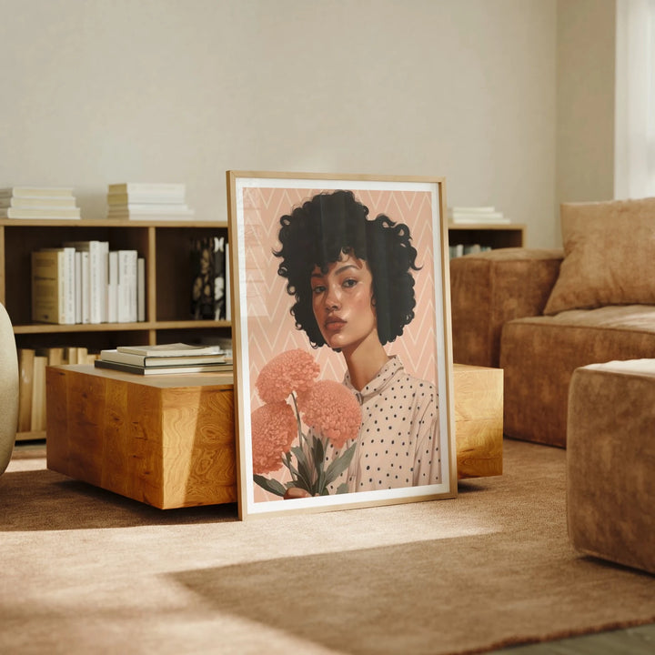 Animated oak wood frame mockup in Scandinavian living room - 3x4 ratio - preview 2