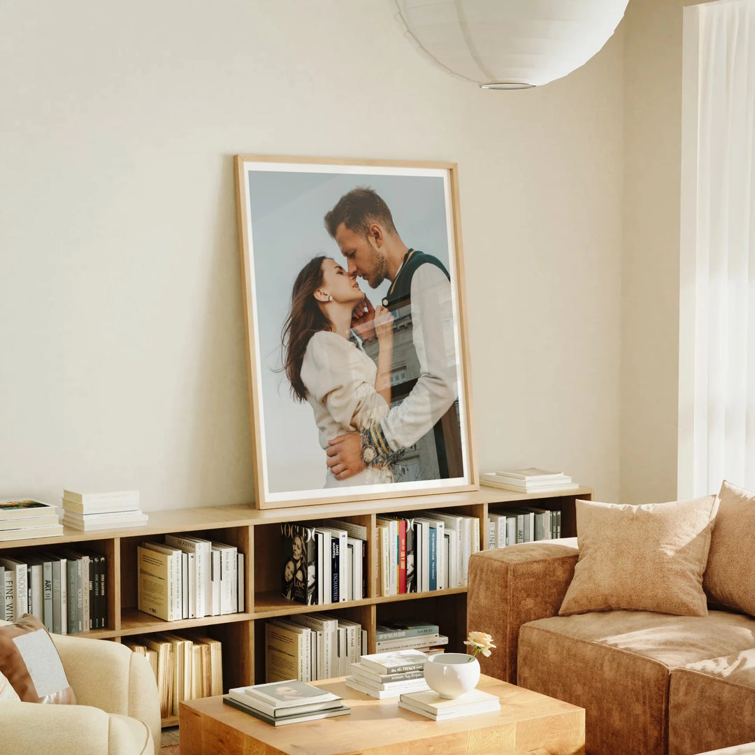 Animated oak wood frame mockup in Scandinavian living room - 3x4 ratio - preview 6