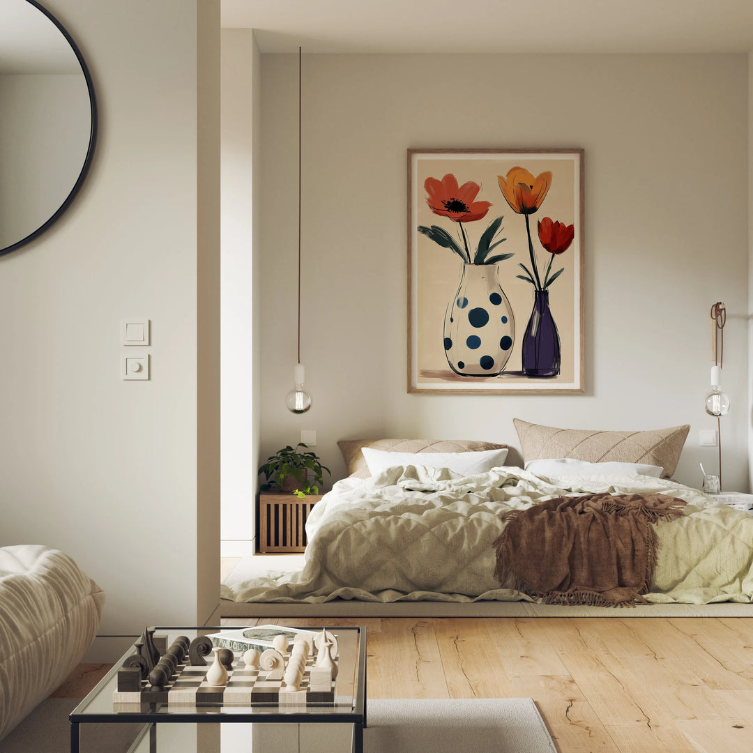 Bedroom Wood Frame Mockup, 3x4 Vertical Wall Art PSD (Digital Download)