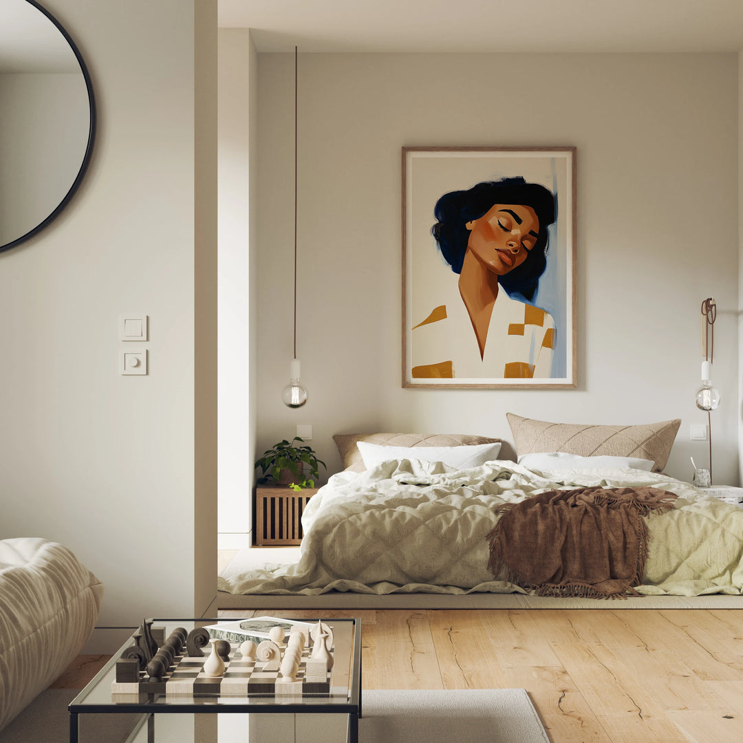 Bedroom Wood Frame Mockup, 3x4 Vertical Wall Art PSD (Digital Download)