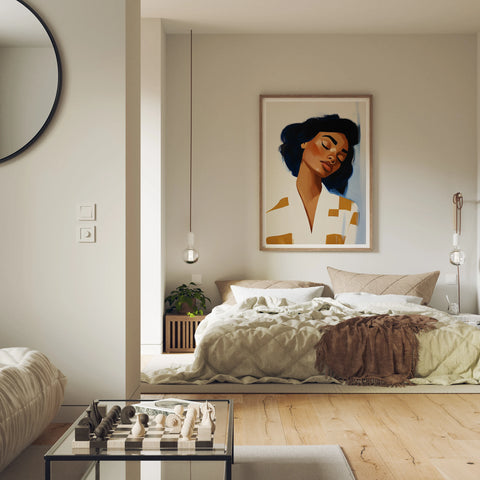 Bedroom Wood Frame Mockup, 3x4 Vertical Wall Art PSD (Digital Download)