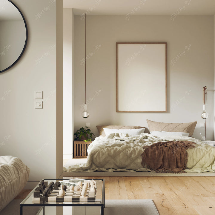 Bedroom Wood Frame Mockup, 3x4 Vertical Wall Art PSD (Digital Download)