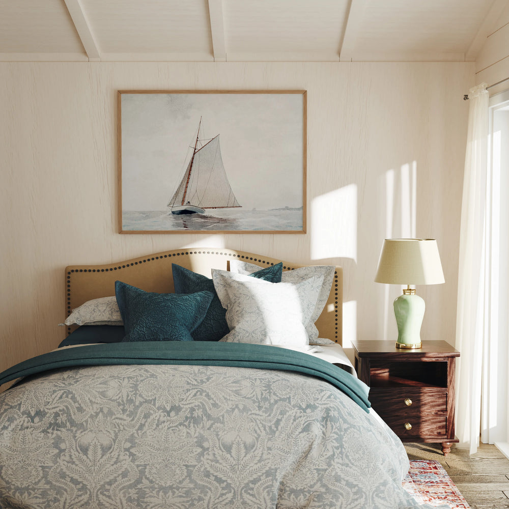 Bedroom Wood Frame Mockup, Horizontal 4x3 Ratio Wall Art (PSD Download)