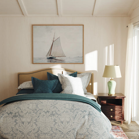 Bedroom Wood Frame Mockup, Horizontal 4x3 Ratio Wall Art (PSD Download)