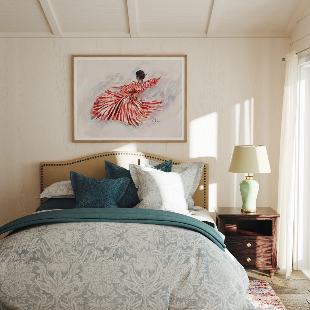 Bedroom Wood Frame Mockup, Horizontal 4x3 Ratio Wall Art (PSD Download)