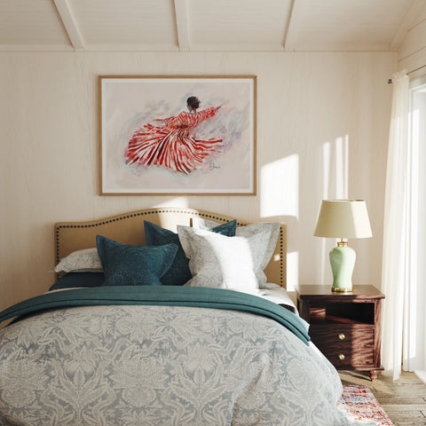 Bedroom Wood Frame Mockup, Horizontal 4x3 Ratio Wall Art (PSD Download)