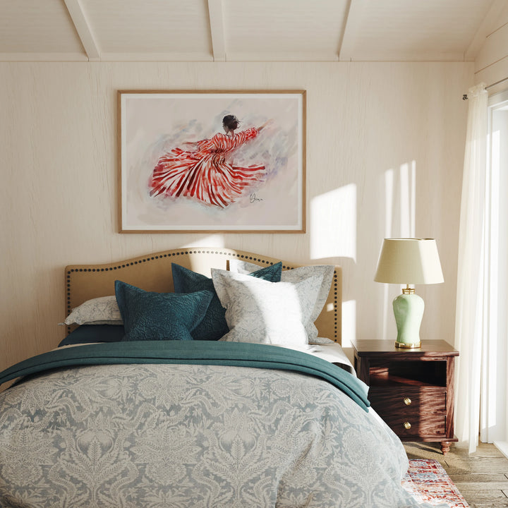 Bedroom Wood Frame Mockup, Horizontal 4x3 Ratio Wall Art (PSD Download)