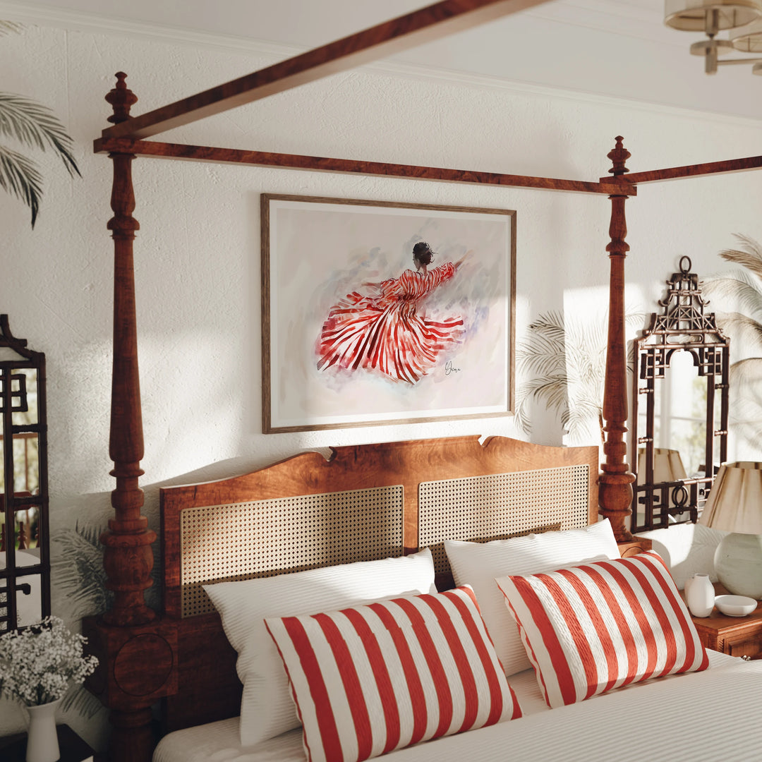 Bedroom Wood Frame Mockup, Horizontal 7x5 Art Display (PSD JPG)
