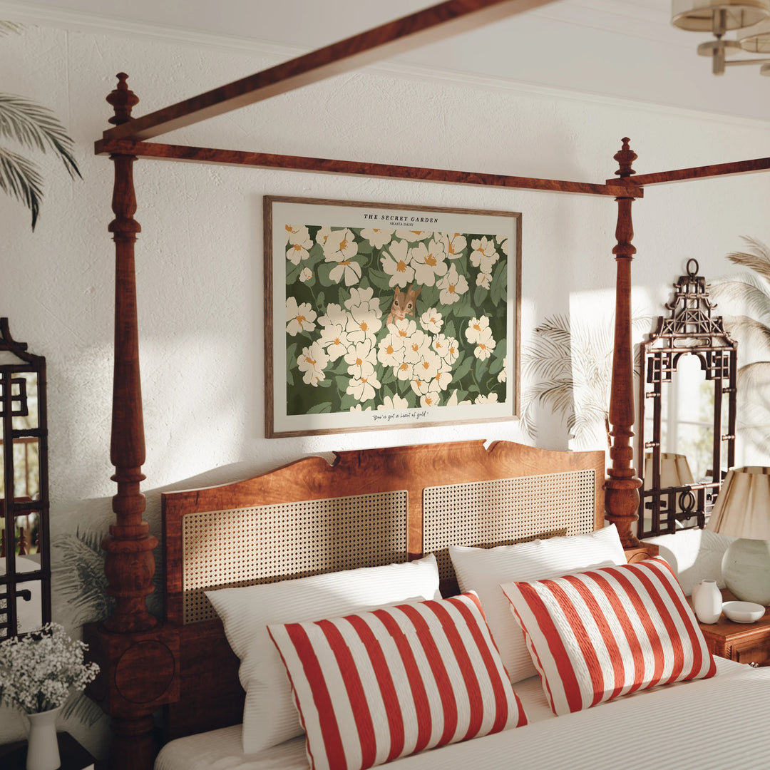 Bedroom Wood Frame Mockup, Horizontal 7x5 Art Display (PSD JPG)