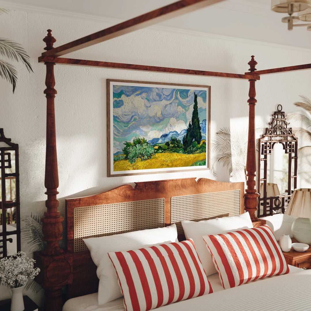Bedroom Wood Frame Mockup, Horizontal 7x5 Art Display (PSD JPG)