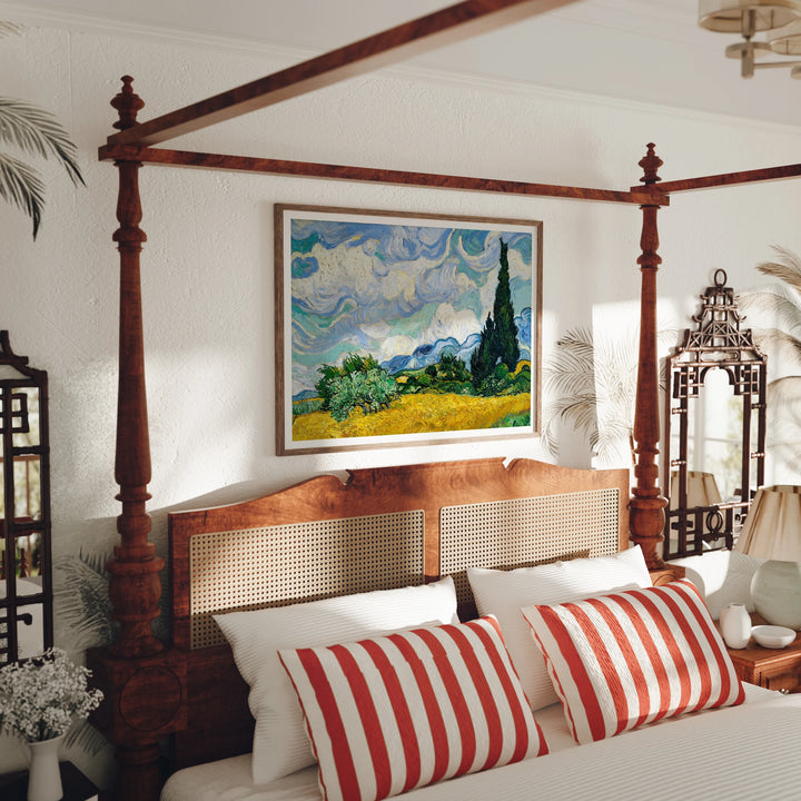 Bedroom Wood Frame Mockup, Horizontal 7x5 Art Display (PSD JPG)