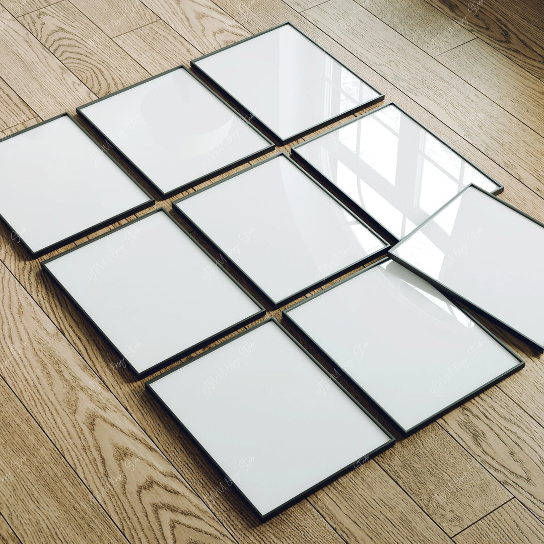 Black Frame Mockup, Wood Floor Reflection, 3x4 Artwork PSD (Digital Download)