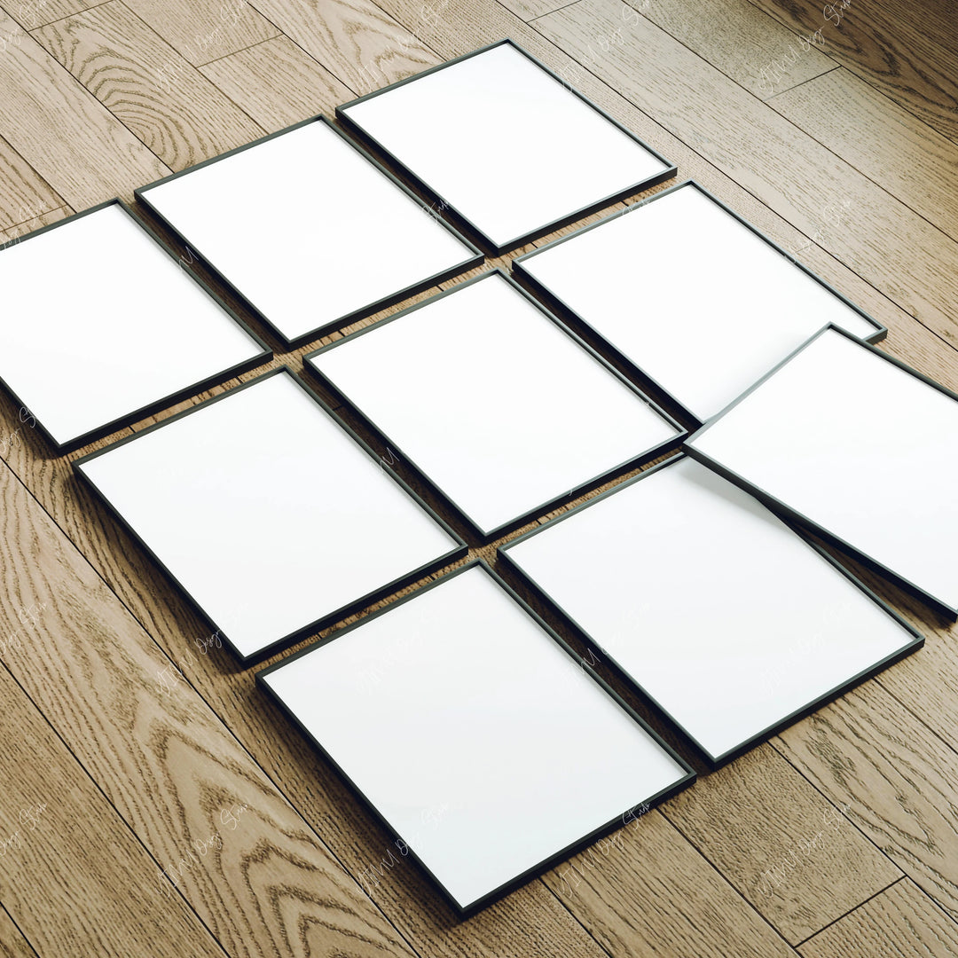 Black Frame Mockup, Wood Floor Reflection, 3x4 Artwork PSD (Digital Download)