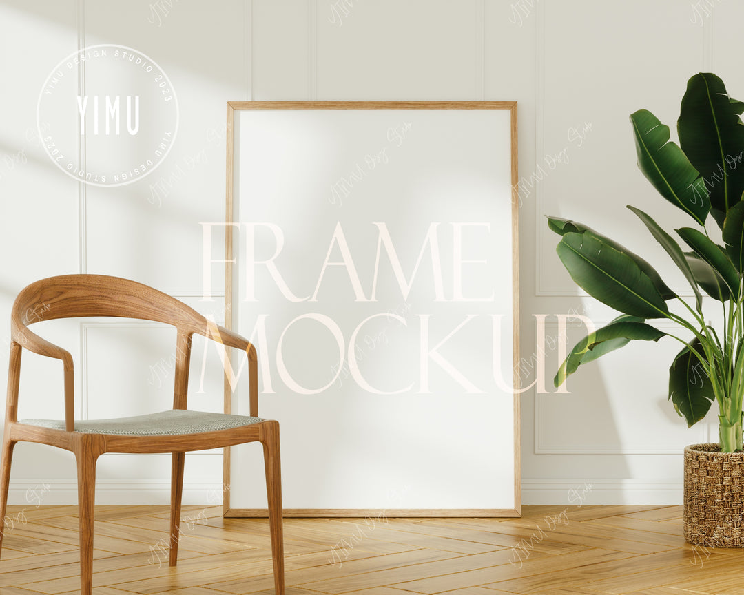 Minimalistic 5x7 Ratio Frame Mockup on Wooden Floor