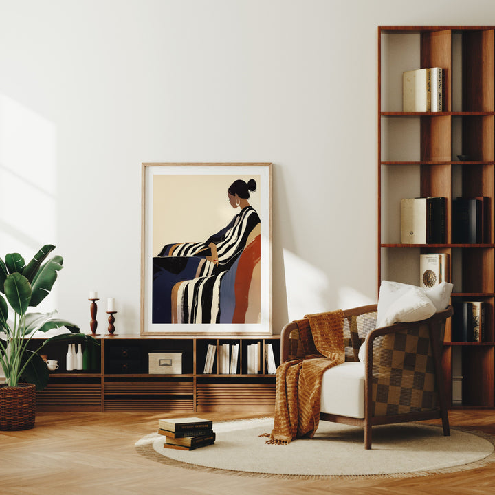 3x4 Wood Frame Mockup in Living Room,Art Print Mockup,Vertical Frame Mock-Up in Home Interior