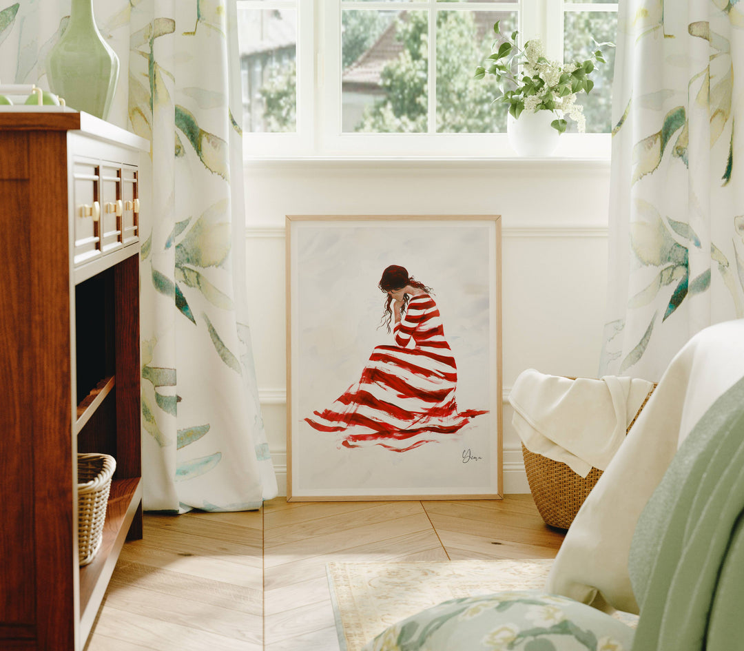 Wood Frame Mockup in Bedroom,3x4 Ratio Frame Mock-Up,Art Print Display