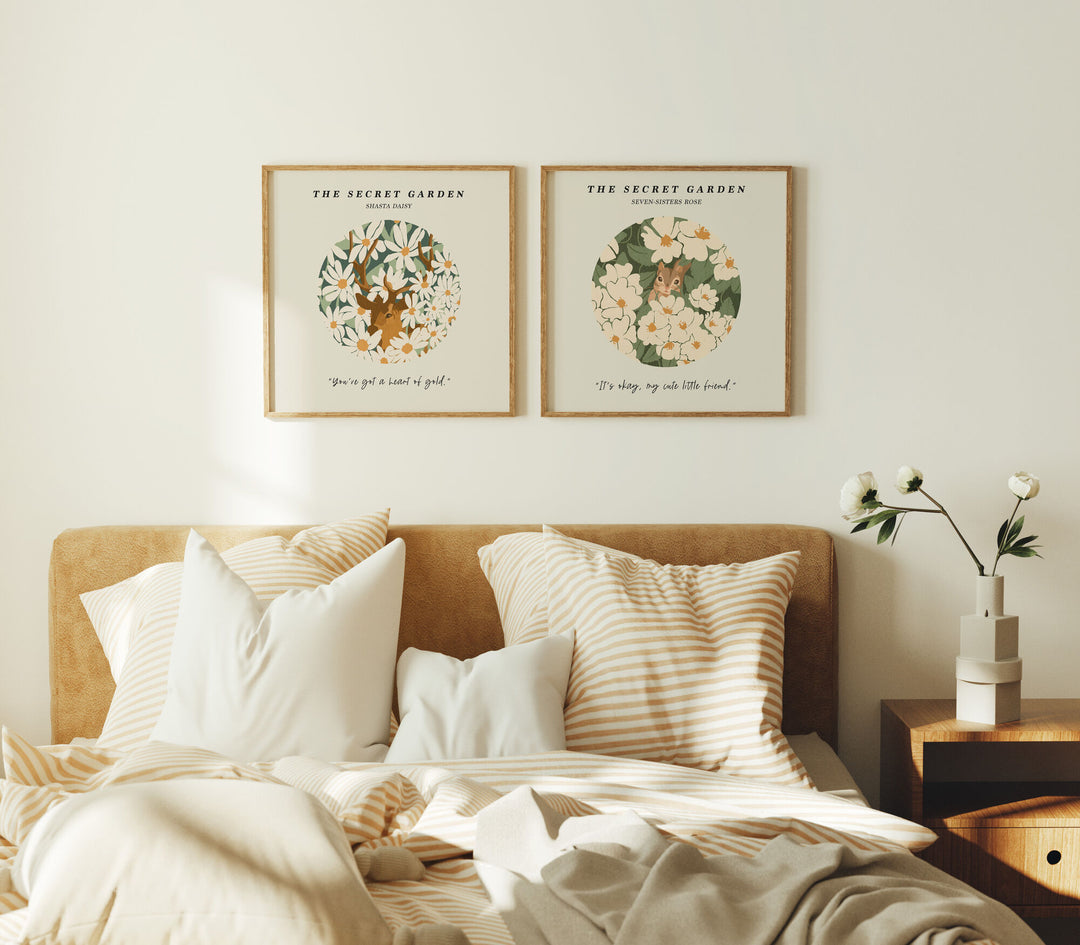 2 Square Wood Frame Mockup in Bedroom,Printable Art Mockup,Print Poster Mockup