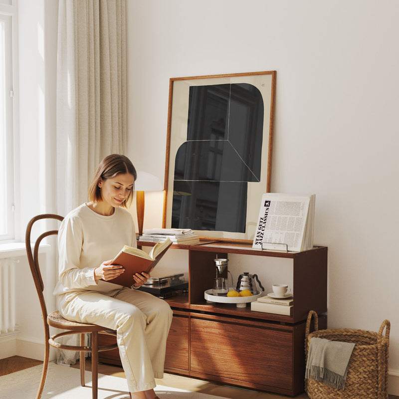 Wood Frame Mockup in Living Room,3x4 Ratio Frame Mock-Up With Person,Picture Frame Mockup