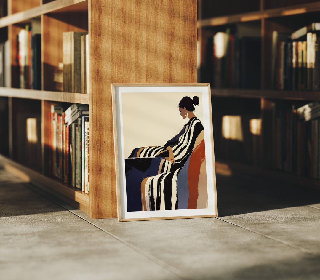 3x4 Wood Frame Mockup in Library,Thin Frame,Vertical Frame Mock-Up