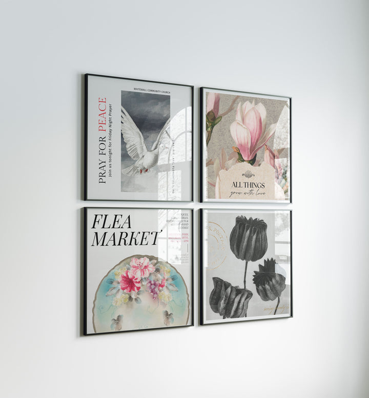 Set of 4 Black Square Frame Mockup,Wall Art Mockup