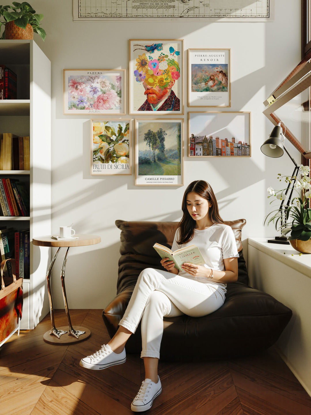 Set of 6 Gallery Wall Frames Mockup with Person,Wall Art Mockup,Picture Frame Mockup