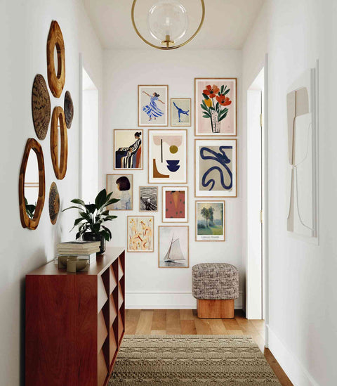 5x7 gallery wall art mockup with multiple wood frames for poster collection