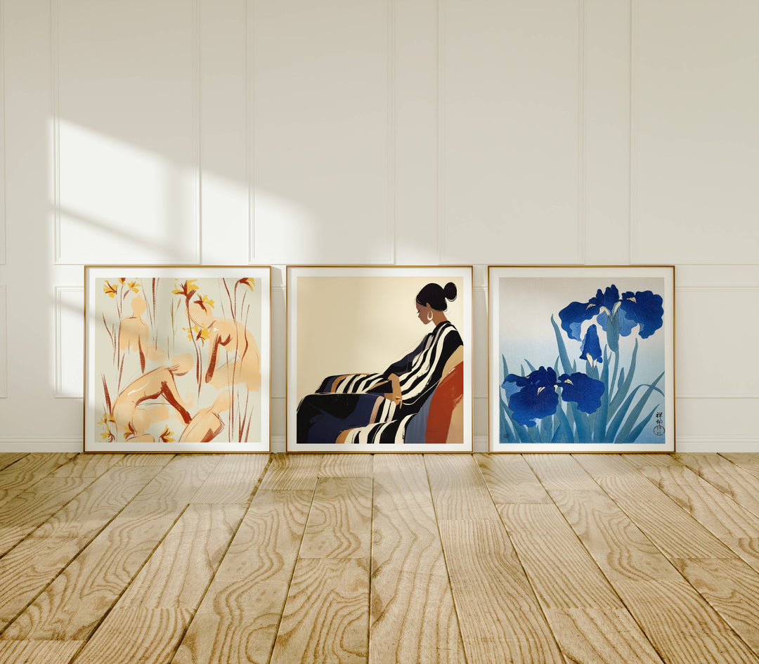 Set of 3 Wood Frame Mockup,Square Frame Mockup in Home Interior