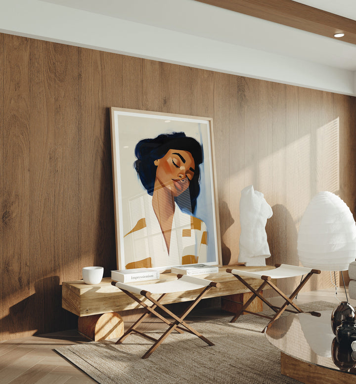 Wood Frame Mockup in Living Room,5x7 Vertical Frame Mock-Up with Reflection